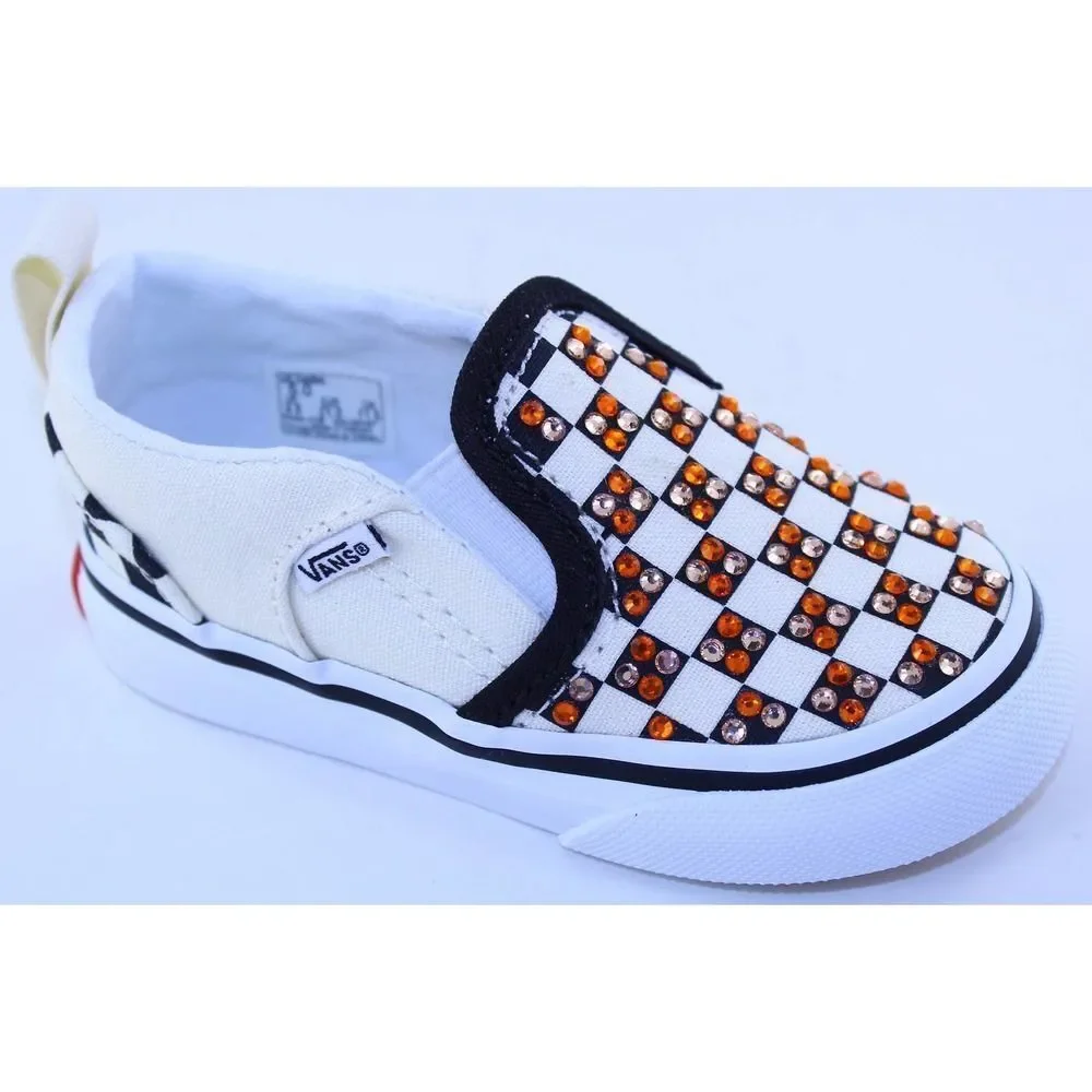 Vans Asher Slip-On Black White Crystal Sneakers 5M